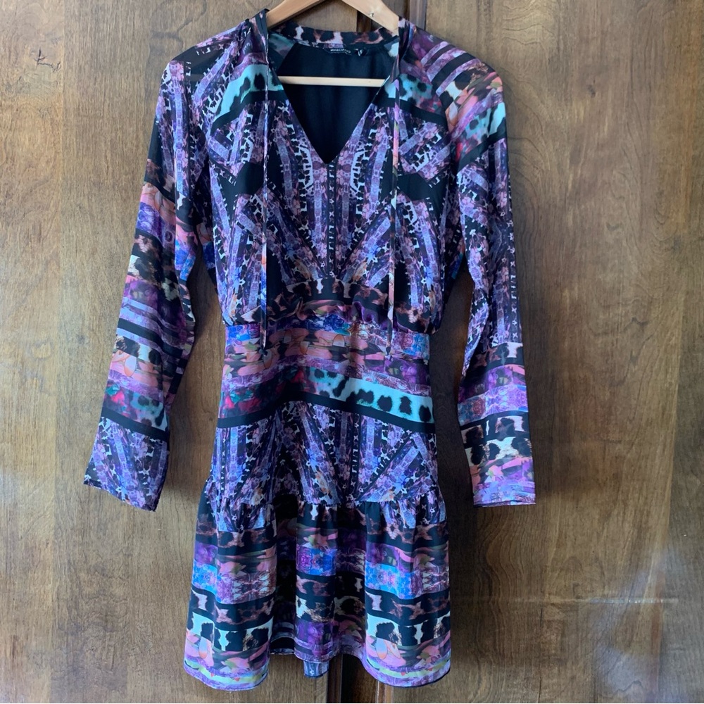 Purple Patterned Long-Sleeve Dress